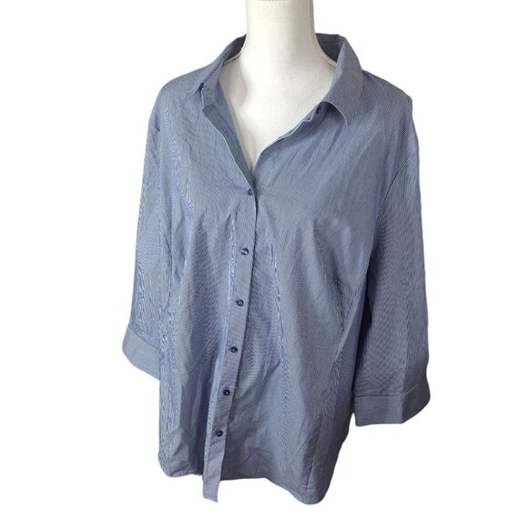 Worthington Striped Button Down Up Blue Womens Plus Size 3X Long Sleeve Collared - Picture 4 of 8